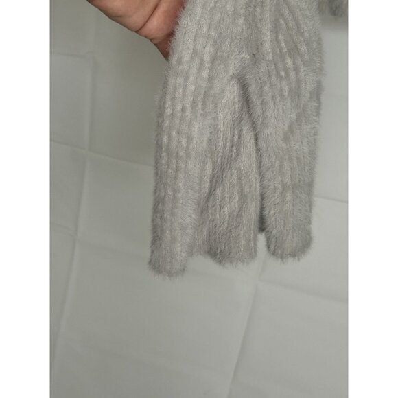 Zara Cropped Crew Neck Grey Sweater Long Cuffs Super Soft Size Xl - Picture 6 of 10